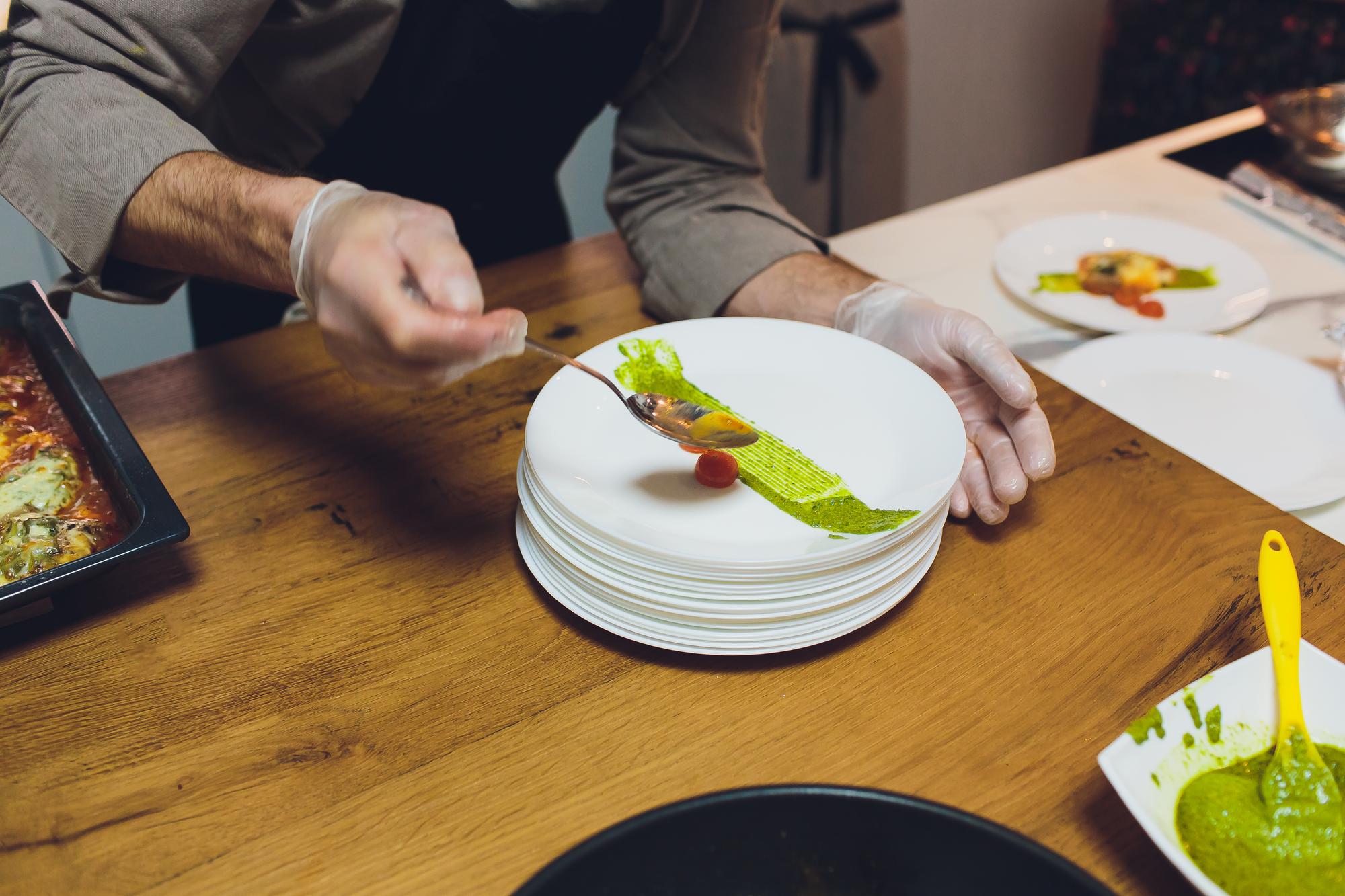 Messy plated dish before coaching